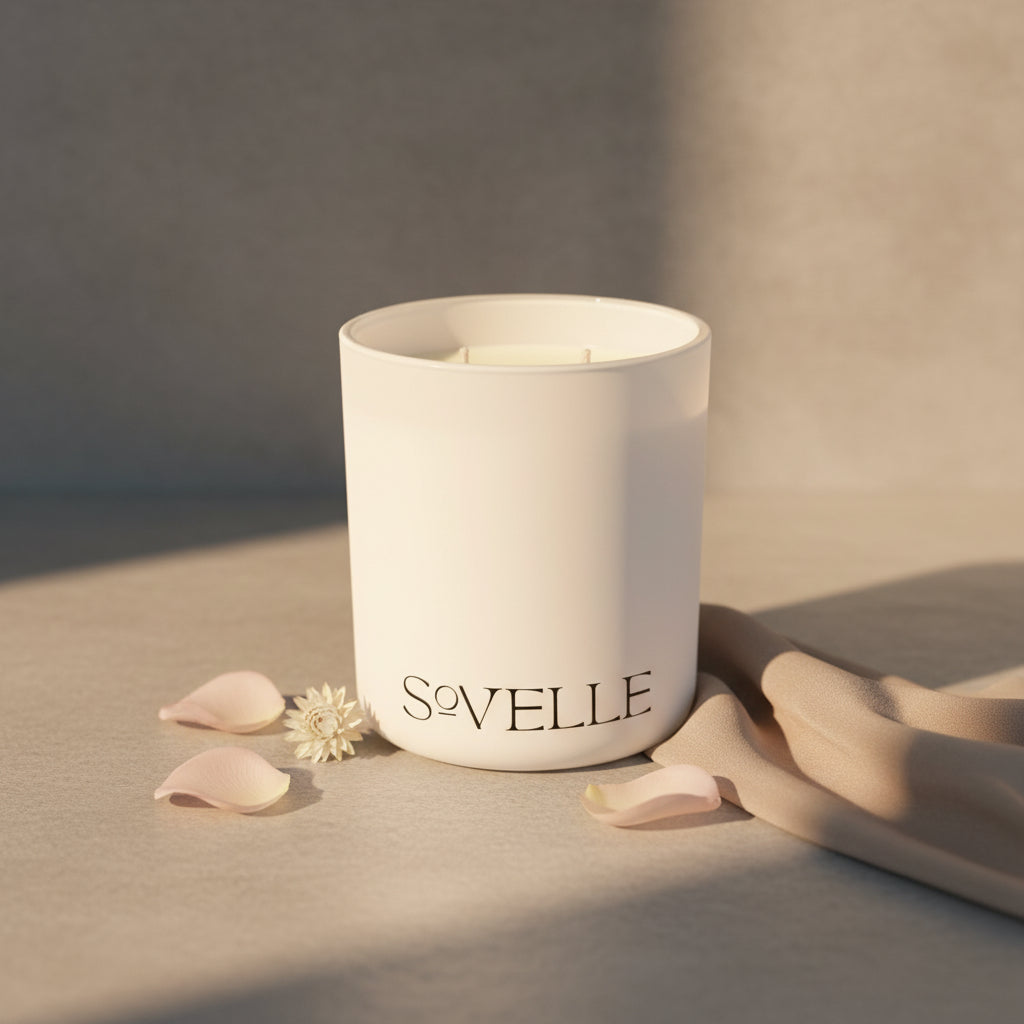 Petal Veil luxury coconut soy candle by Sovelle