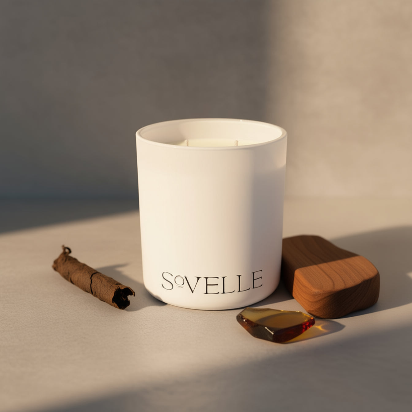Noir Ember luxury coconut soy candle by Sovelle